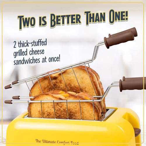 Nostalgia Deluxe Grilled Cheese Sandwich Toaster with Easy-Clean Toasting Baskets - Adjustable Toasting Dial and Extra Wide Slots - Yellow - Image 4