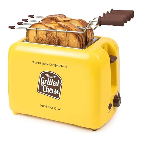 Nostalgia Deluxe Grilled Cheese Sandwich Toaster with Easy-Clean Toasting Baskets - Adjustable Toasting Dial and Extra Wide Slots - Yellow - Image 1