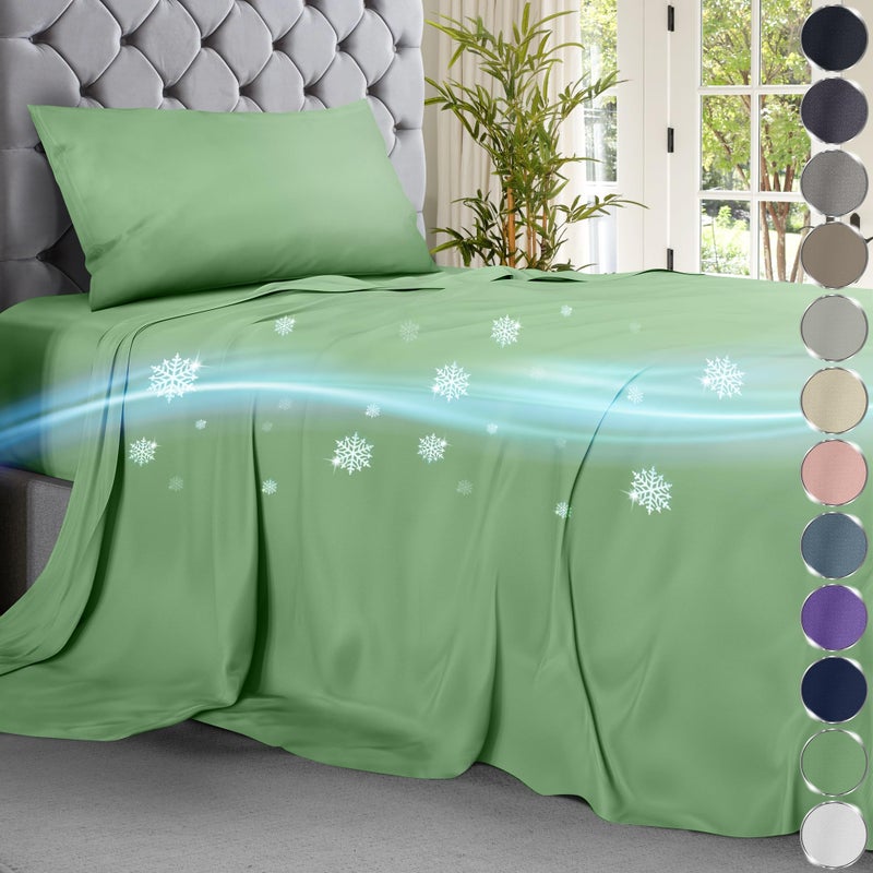 DECOLURE Cooling Bed Sheets Twin Set 3pcs - Luxurious & Ultra-Soft Twin Size Cooling Sheets for Hot Sleepers - Comfortable Cool Bamboo Viscose Microfiber Sheets Twin Size w/Deep Pockets (Sage Green) - Image 1