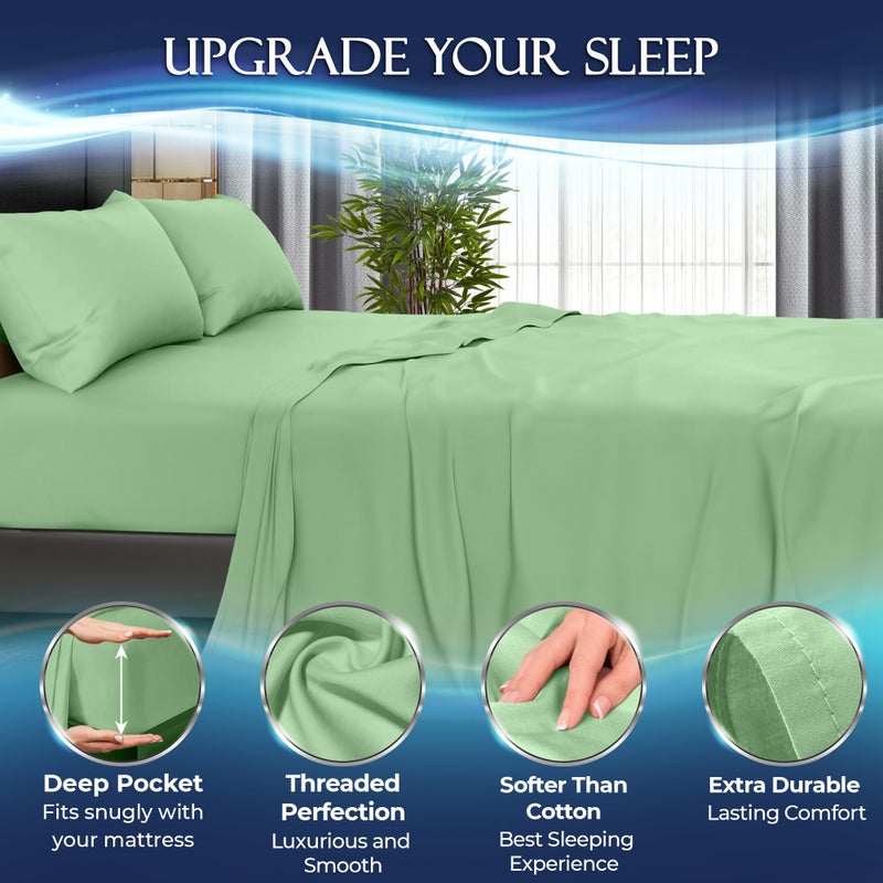 DECOLURE Cooling Bed Sheets Twin Set 3pcs - Luxurious & Ultra-Soft Twin Size Cooling Sheets for Hot Sleepers - Comfortable Cool Bamboo Viscose Microfiber Sheets Twin Size w/Deep Pockets (Sage Green) - Image 3