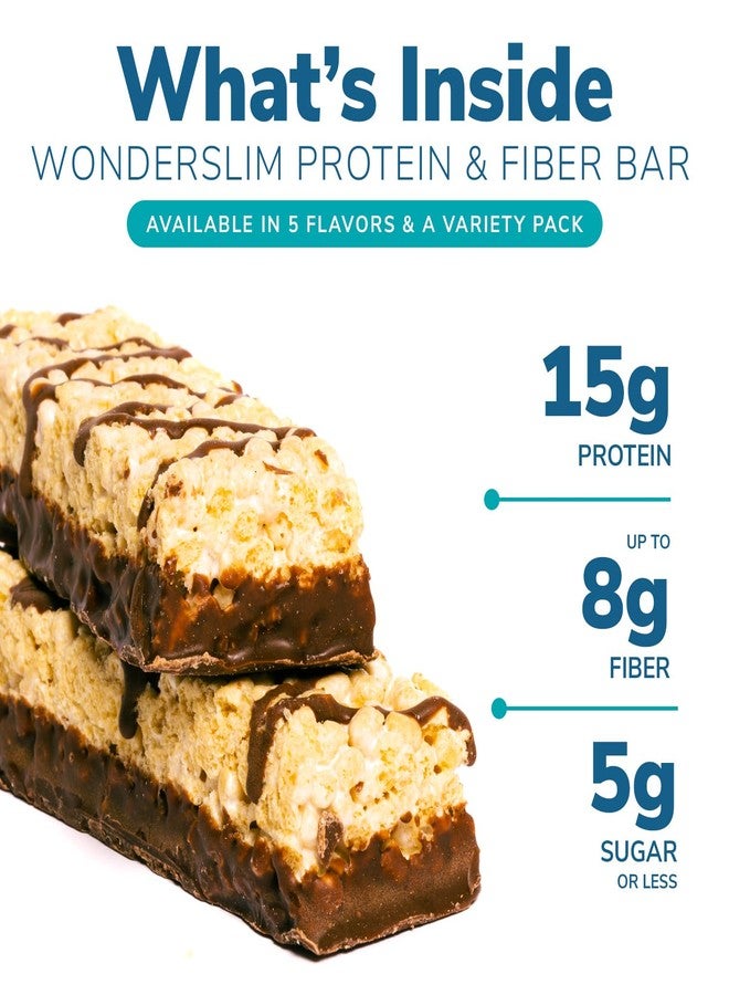 Wonderslim High Fiber Protein Bars, Variety Pack | 15g Protein, 8g Fiber | Low Sugar, Low Carb | Healthy Indulgence | Satisfying, Supports Energy & On-the-Go Convenience, 7 Pack - Image 3