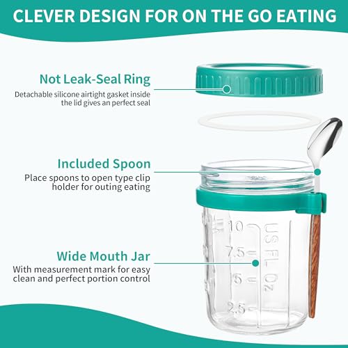 Xileanalee 6 Pack Overnight Oats Containers with Lids and Spoons-18 Oz Overnight Oats Jars Mason Jars for Chia Pudding Cereal Fruit Vegetable Milk Salad Yogurt Meal Prep - Image 5