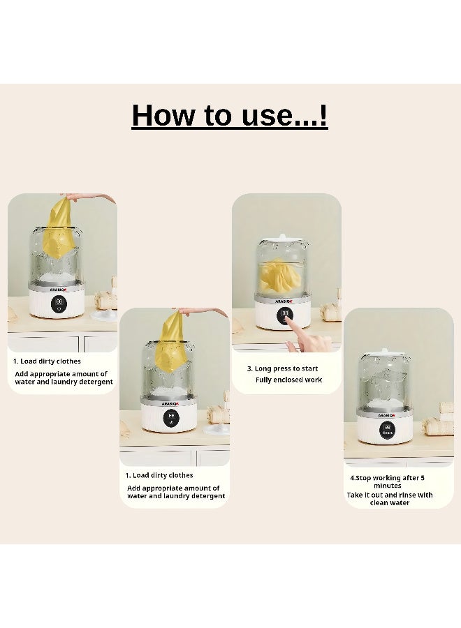 أرابيكو غسالة ملابس داخلية محمولة، غسالة ملابس صغيرة مُحسّنة لعام ٢٠٢٥ | كوب غسيل لاسلكي وقابل لإعادة الشحن لحمالة الصدر والملابس الداخلية والجوارب، غسالة صغيرة الحجم وسهلة السفر (أبيض)  - Image 3
