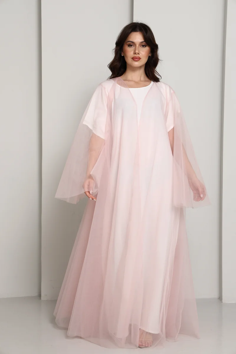 أم سكوير فاشن Pink Tulle Net Designer Abaya