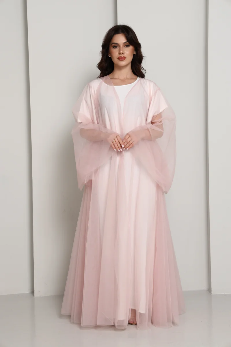 Pink Tulle Net Designer Abaya