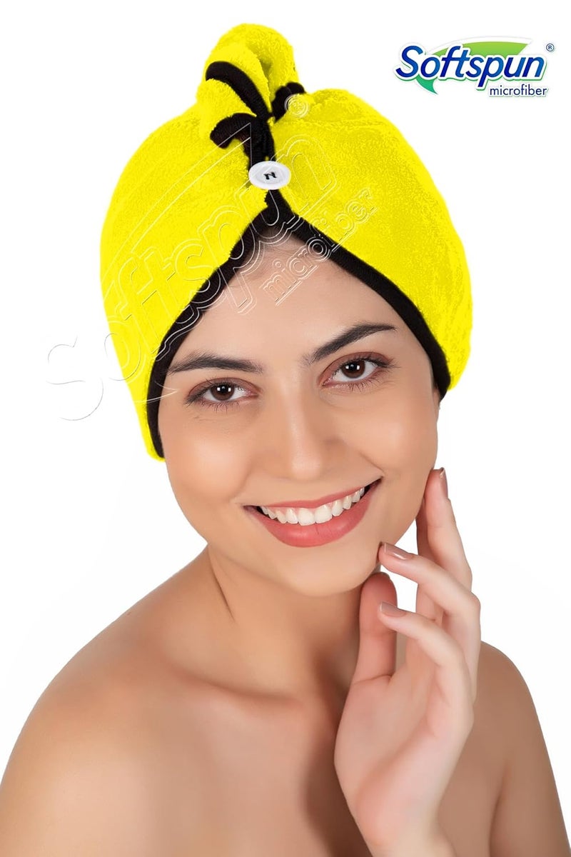 SOFTSPUN غطاء شعر ميكروفايبر سوفتسبون 1 قطعة 70X25 سم أصفر 280 جرام لكل متر مربع سوبر ماص سريع الجفاف لتجفيف جميع أنواع الشعر مستقيم أو مجعد قصير أو طويل رقيق أو كثيف. - Image 3