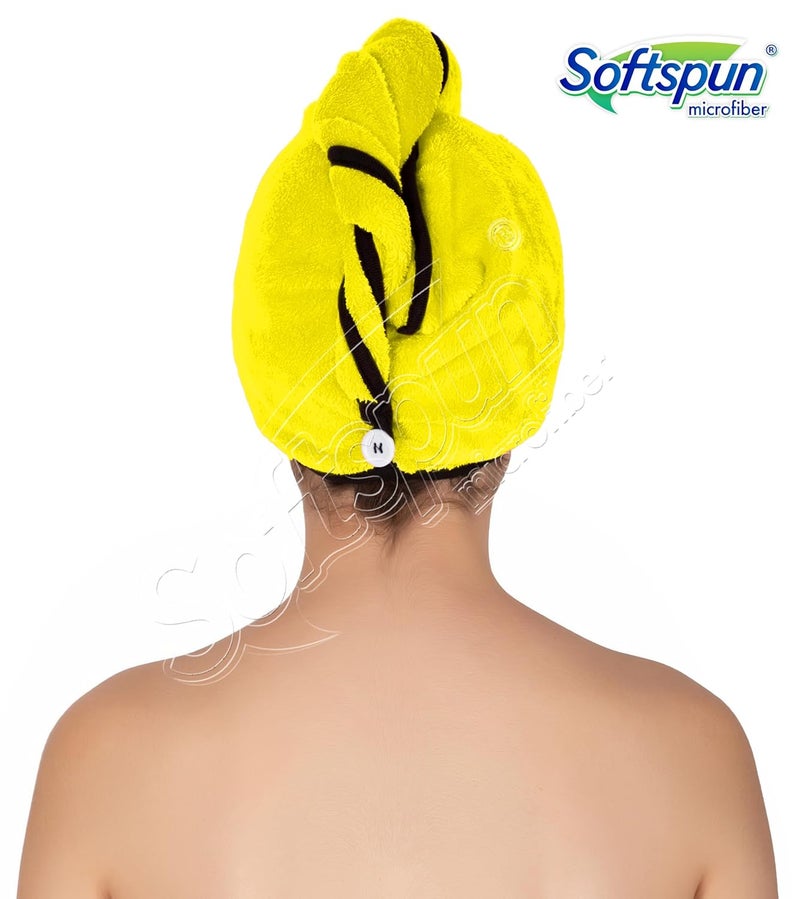 SOFTSPUN غطاء شعر ميكروفايبر سوفتسبون 1 قطعة 70X25 سم أصفر 280 جرام لكل متر مربع سوبر ماص سريع الجفاف لتجفيف جميع أنواع الشعر مستقيم أو مجعد قصير أو طويل رقيق أو كثيف. - Image 2