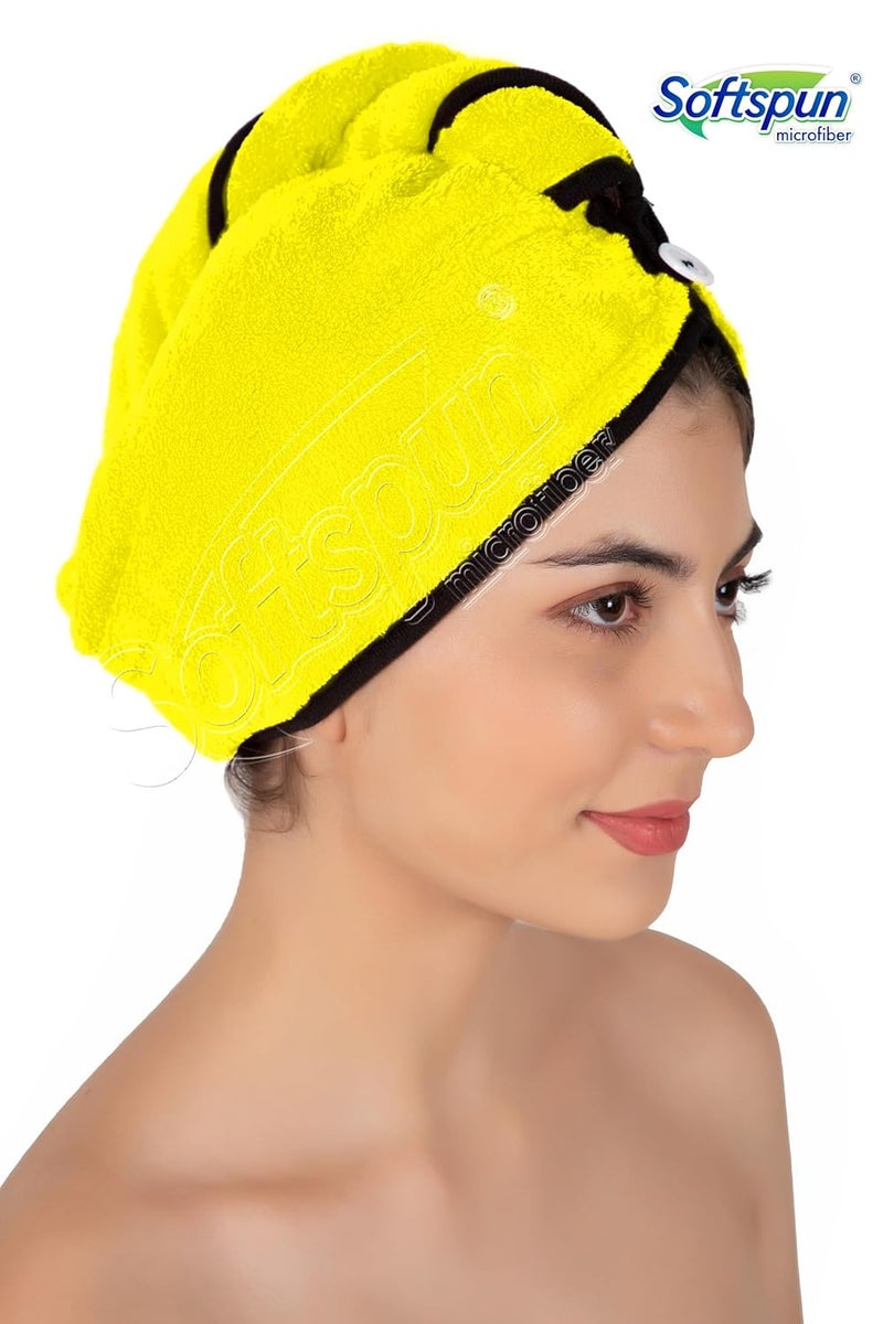 SOFTSPUN غطاء شعر ميكروفايبر سوفتسبون 1 قطعة 70X25 سم أصفر 280 جرام لكل متر مربع سوبر ماص سريع الجفاف لتجفيف جميع أنواع الشعر مستقيم أو مجعد قصير أو طويل رقيق أو كثيف. - Image 4