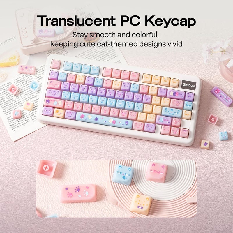KiiBoom Cute Cat Keycaps Set, Mao Profile, PC Keycap for MX Switches Mechanical Keyboard, Compatible with 60%, 65%, 75%, TKL, 96%, Full-sized Layout (Meow Pudding) - Image 5