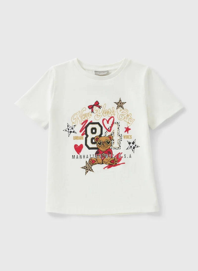 Matalan Girls Cream Bear New York T-Shirt