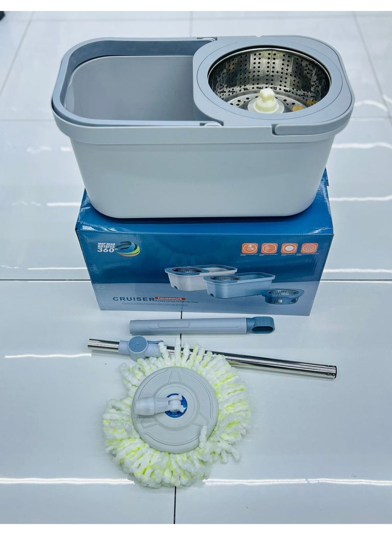 360° Spin Mop and Bucket System, Suspension Rotating Mop with Stainless Steel Spin Basket, Hands-Free Wringing, Extendable Handle & Microfiber Mop Head, Home Cleaning Set - Image 5