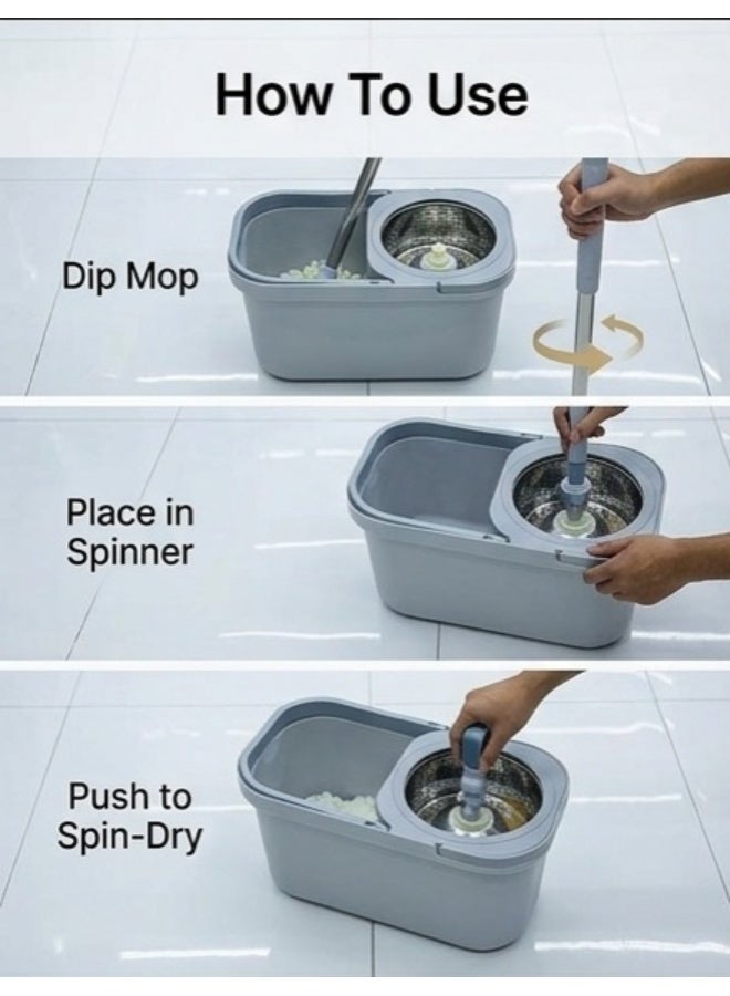 360° Spin Mop and Bucket System, Suspension Rotating Mop with Stainless Steel Spin Basket, Hands-Free Wringing, Extendable Handle & Microfiber Mop Head, Home Cleaning Set - Image 3
