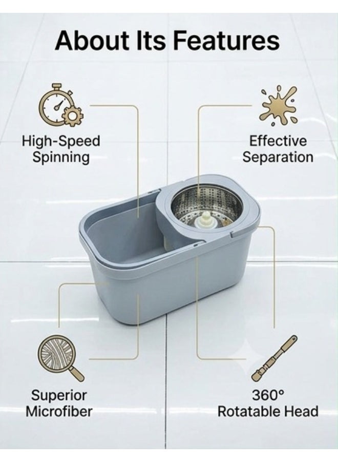 360° Spin Mop and Bucket System, Suspension Rotating Mop with Stainless Steel Spin Basket, Hands-Free Wringing, Extendable Handle & Microfiber Mop Head, Home Cleaning Set - Image 2