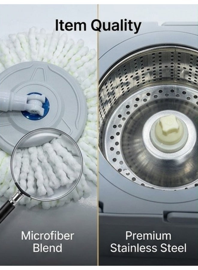 360° Spin Mop and Bucket System, Suspension Rotating Mop with Stainless Steel Spin Basket, Hands-Free Wringing, Extendable Handle & Microfiber Mop Head, Home Cleaning Set - Image 4