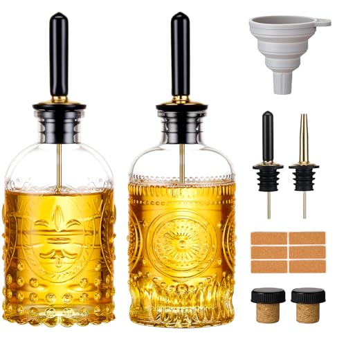 Baalaka Olive Oil Dispenser Bottle for Kitchen with Metal Spout, Glass Oil Bottles 7OZ, Elegant Glass Cooking Dispenser for Kitchen Juice Mouthwash Honey Syrup Coffee Syrup-2pcs - Image 1