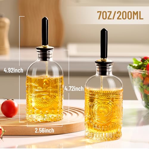 Baalaka Olive Oil Dispenser Bottle for Kitchen with Metal Spout, Glass Oil Bottles 7OZ, Elegant Glass Cooking Dispenser for Kitchen Juice Mouthwash Honey Syrup Coffee Syrup-2pcs - Image 4