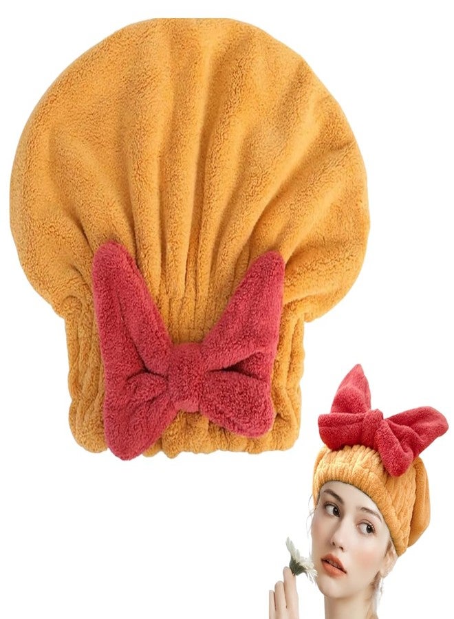 Fezora Super Absorbent Hair Towel Wrap for Wet Hair, Fast Drying Microfiber Hair Drying Towel Cap with Bow-Knot, Microfiber Hair Towel Wrap for Women (Yellow) - Image 1
