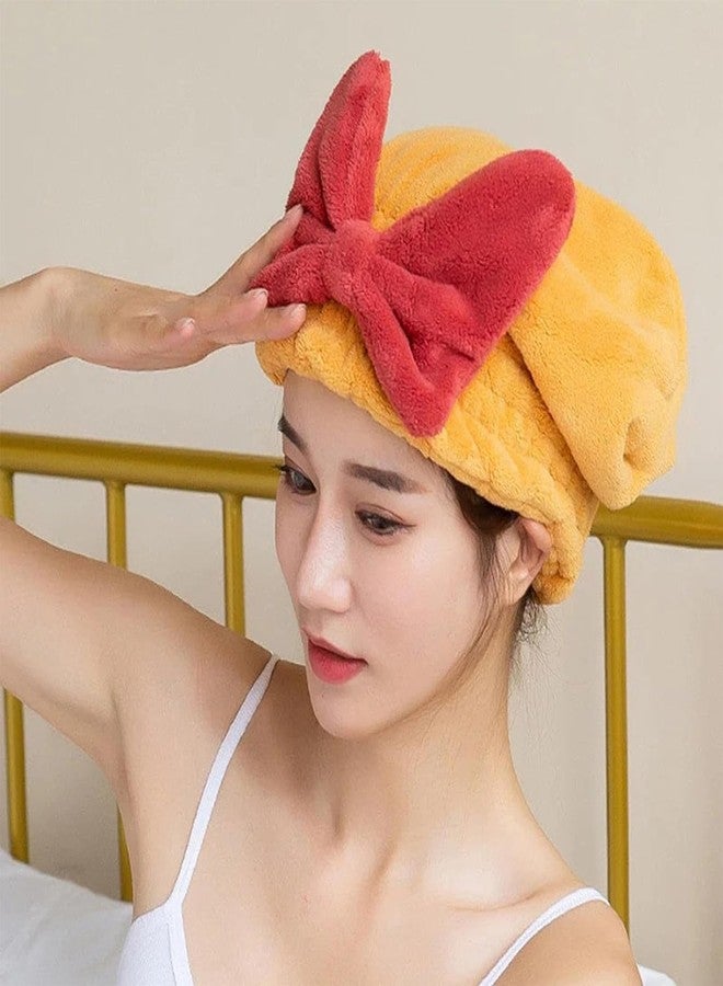 Fezora Super Absorbent Hair Towel Wrap for Wet Hair, Fast Drying Microfiber Hair Drying Towel Cap with Bow-Knot, Microfiber Hair Towel Wrap for Women (Yellow) - Image 2