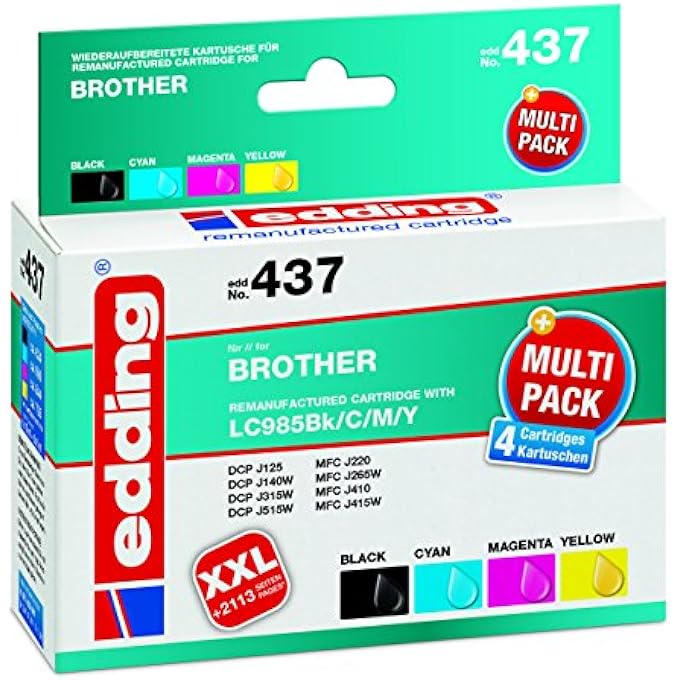 EDD-437 PRINTER CARTRIDGE - MULTIPACK 4 - BLACK, CYAN, MAGENTA, YELLOW - 1 X 15 ML + 3 X 9 ML - RANGE 1 X 620 3 X 840 PAGES - REPLACES BROTHER LC985BK/C/M/Y
