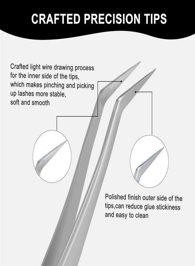 Ms.Queen Lash Tweezers for Lash Extensions,Professional 45 Degree Long Ultra-Firm tip Eyelash Tweezers for Isolation,Volume and Premade Fans Lashing - Image 2