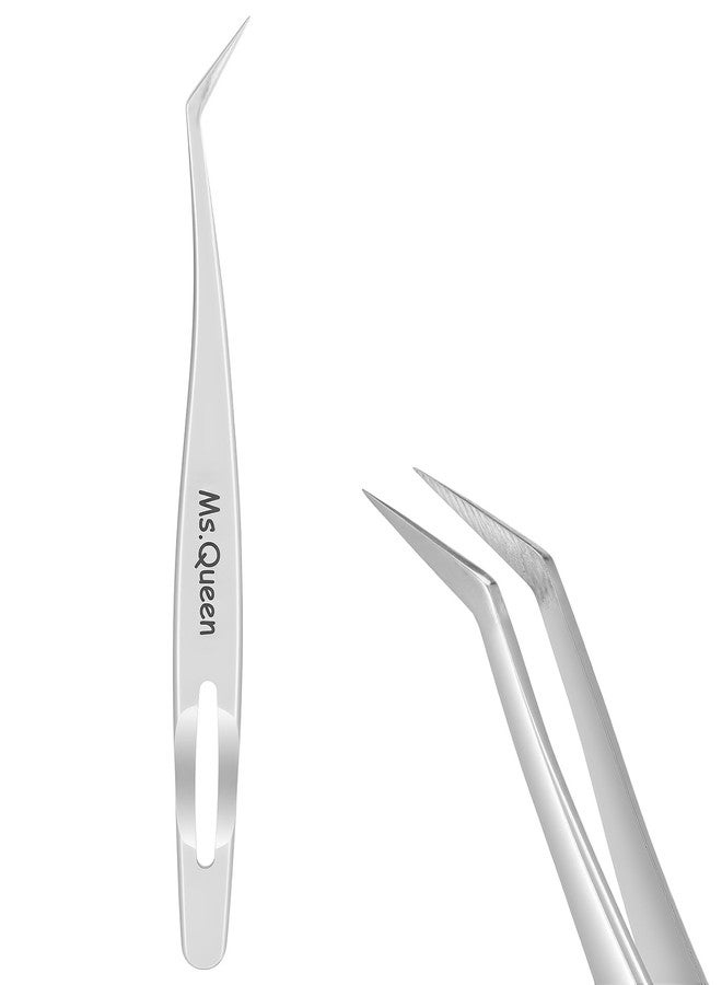 Ms.Queen Lash Tweezers for Lash Extensions,Professional 45 Degree Long Ultra-Firm tip Eyelash Tweezers for Isolation,Volume and Premade Fans Lashing - Image 1