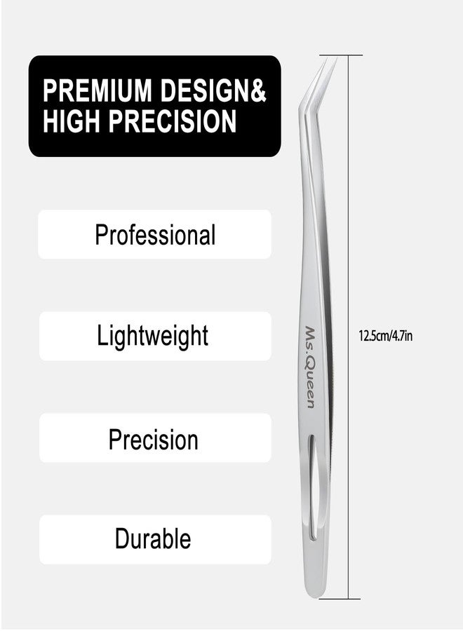 Ms.Queen Lash Tweezers for Lash Extensions,Professional 45 Degree Long Ultra-Firm tip Eyelash Tweezers for Isolation,Volume and Premade Fans Lashing - Image 4