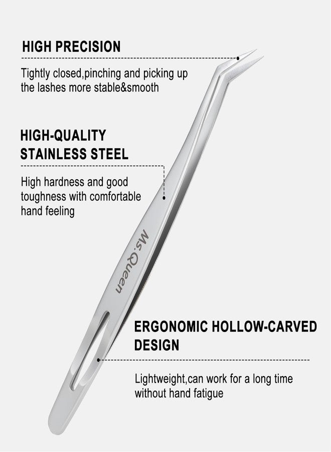 Ms.Queen Lash Tweezers for Lash Extensions,Professional 45 Degree Long Ultra-Firm tip Eyelash Tweezers for Isolation,Volume and Premade Fans Lashing - Image 3
