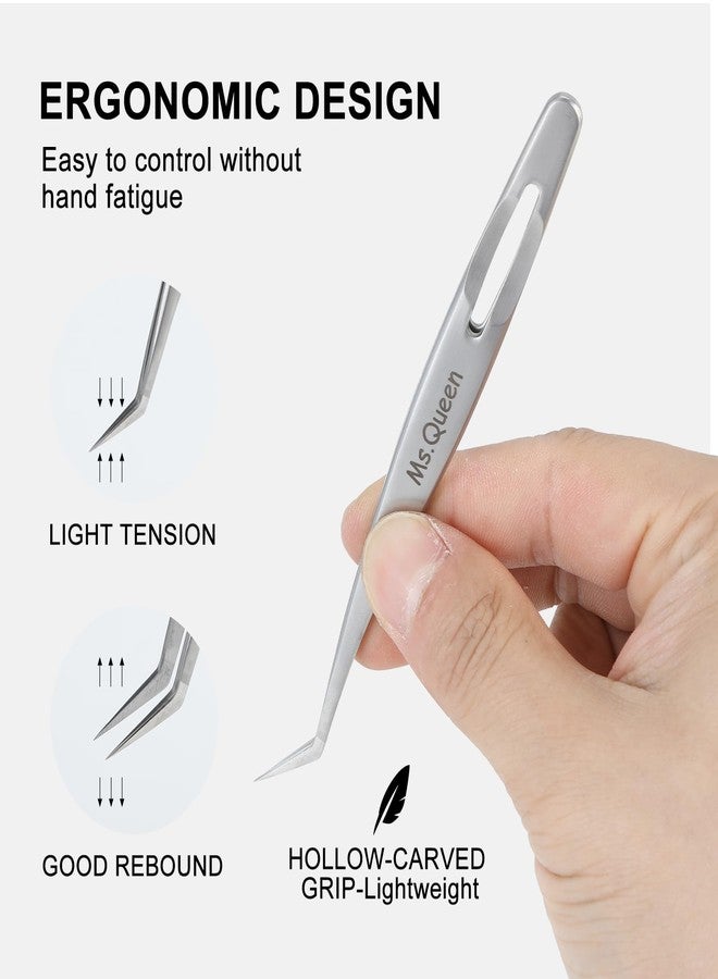 Ms.Queen Lash Tweezers for Lash Extensions,Professional 45 Degree Long Ultra-Firm tip Eyelash Tweezers for Isolation,Volume and Premade Fans Lashing - Image 5