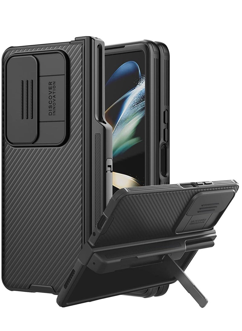 JAJEEK for Samsung Galaxy Z Fold 4 Case with Kickstand & Slide Camera Cover, Hinge Protection with S Pen Holder 360° All-Inclusive Protective Case for Samsung Galaxy Z Fold 4 5G (Black) - Image 1