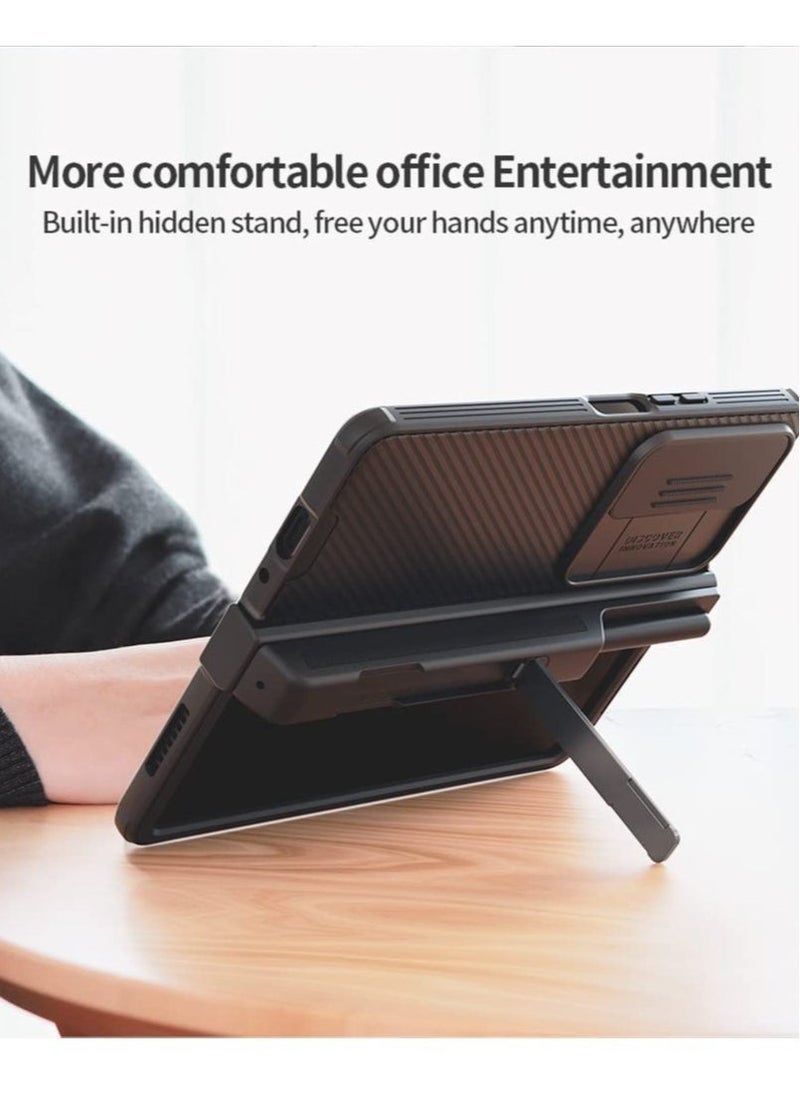 JAJEEK for Samsung Galaxy Z Fold 4 Case with Kickstand & Slide Camera Cover, Hinge Protection with S Pen Holder 360° All-Inclusive Protective Case for Samsung Galaxy Z Fold 4 5G (Black) - Image 3