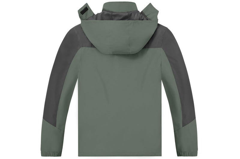 TEZO Mens Rain Jacket Waterproof with Hooded Hiking Coat Lightweight Windbreaker(AG/GY L) - Image 3