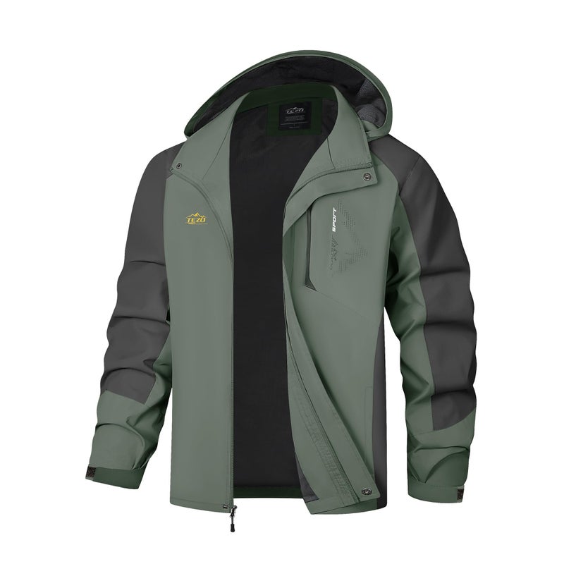TEZO Mens Rain Jacket Waterproof with Hooded Hiking Coat Lightweight Windbreaker(AG/GY L) - Image 4