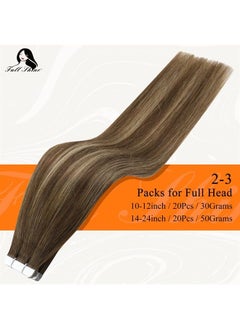 Fshine Full Shine Balayage Tape in Real Human Hair Extensions 24 Inch Skin Weft Human Hair Extensions Tape in Hair Color 4 Fading to 24 Honey Blonde Highlight 4 Medium Brown Glue in Hair Extensions 50 Grams  - Image 2