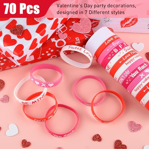 Morcheiong 70 Pcs Valentines Day Silicone Bracelets Pink Red Party Favors Classic Rubber Wristbands for Kids Adults Valentines Day Party Decorations - Image 5