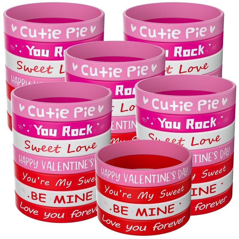 Morcheiong 70 Pcs Valentines Day Silicone Bracelets Pink Red Party Favors Classic Rubber Wristbands for Kids Adults Valentines Day Party Decorations - Image 3