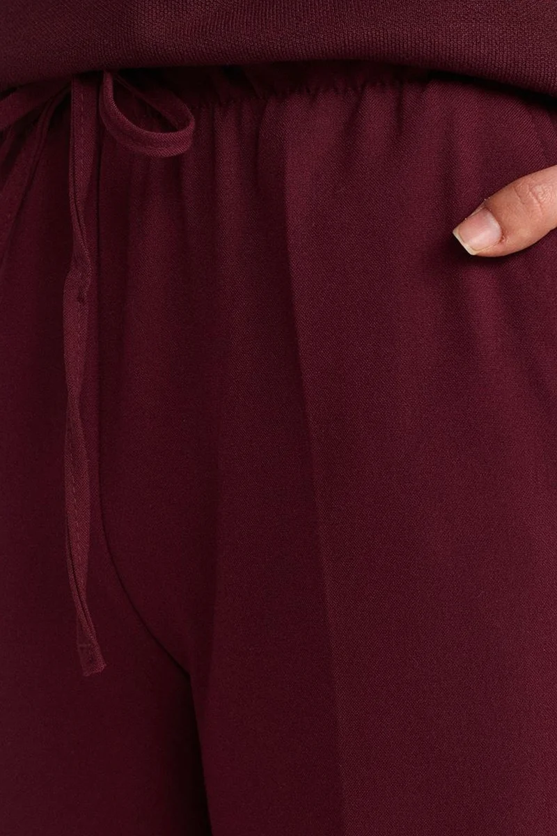 Dilvin Burgundy Red DILVIN Wide-Leg Crepe Trousers for Women | Best Price UAE