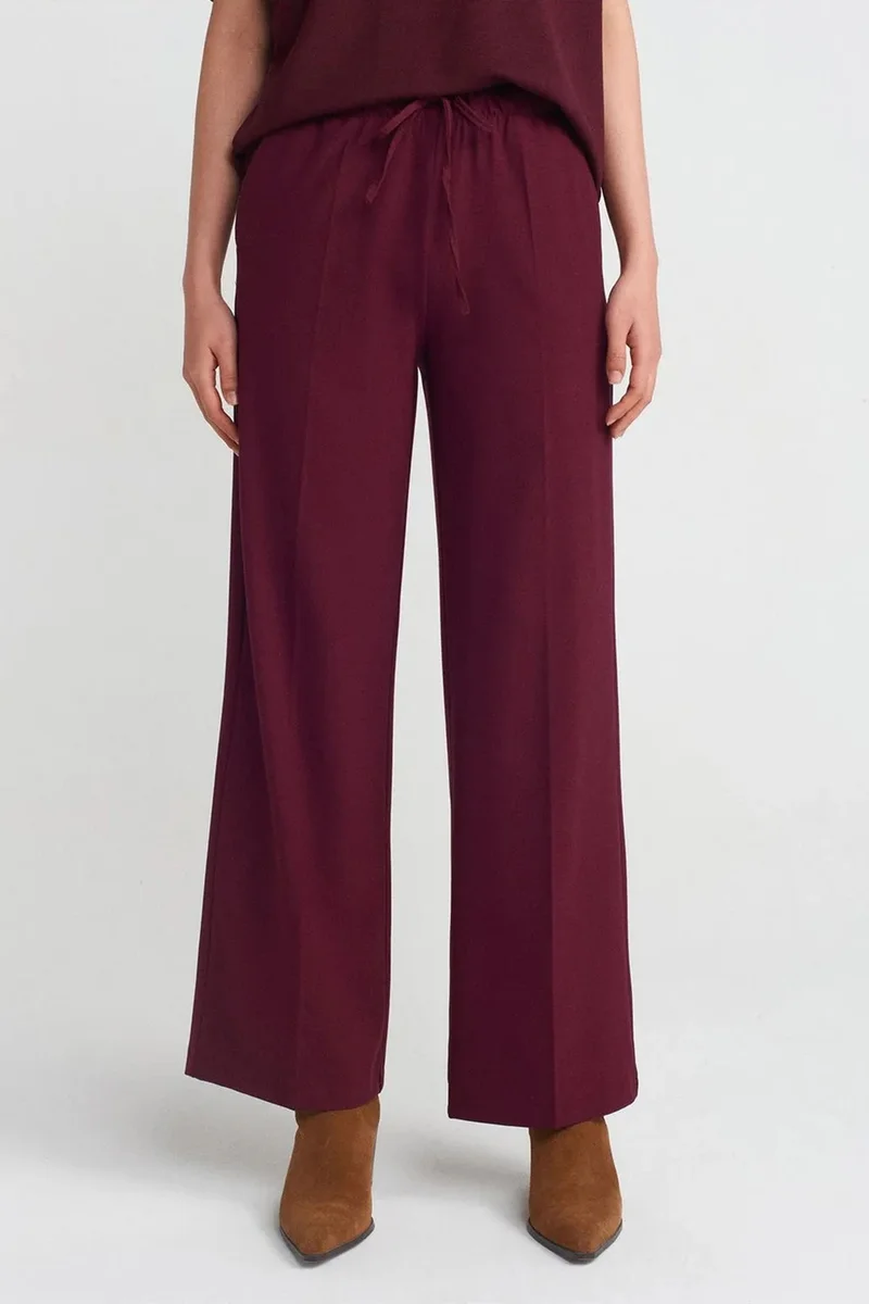 Dilvin Burgundy Red DILVIN Wide-Leg Crepe Trousers for Women | Best Price UAE