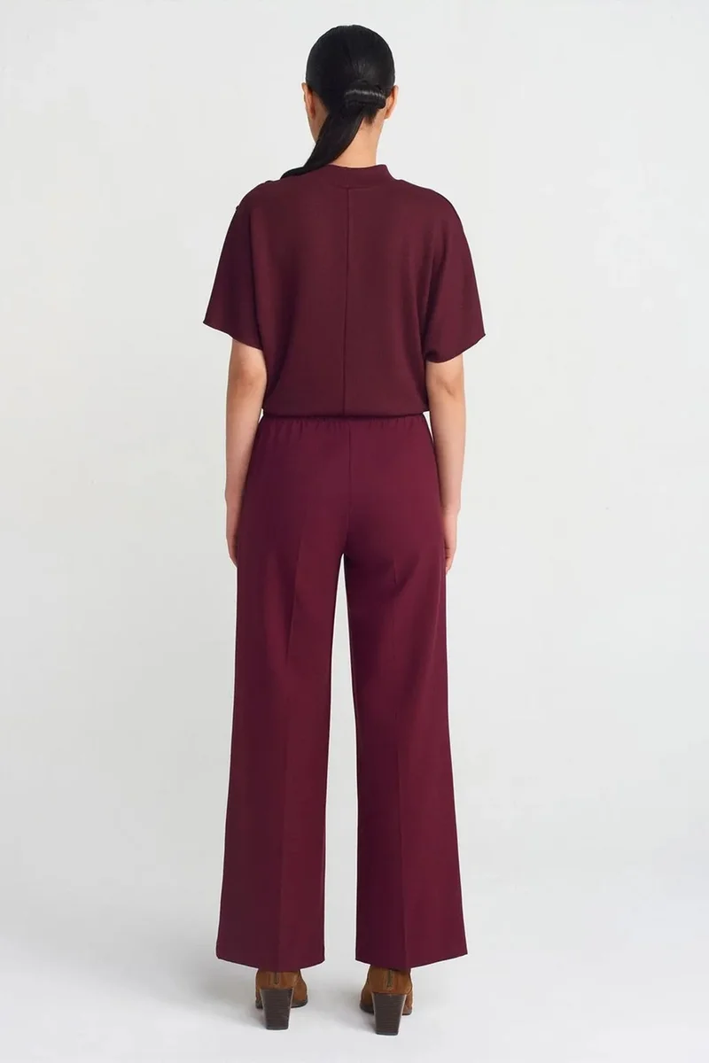 Dilvin Burgundy Red DILVIN Wide-Leg Crepe Trousers for Women | Best Price UAE