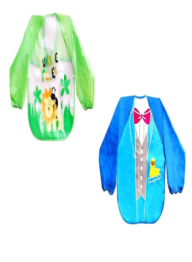Lappu Full Sleeves Washable Waterproof Bib/Apron with Pocket & Tying Robe| Cute Prints| Quick Dry PVC Baby Bibs for Newborns/Infants/Toddlers/Babies (0-36months) (Plastic Blue Green) - Image 1