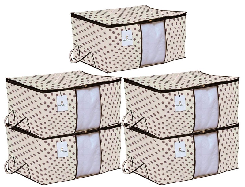 Kuber Industries Polka Dot Print Underbed Storage Bag Storage Organiser Blanket Cover Set of 5 Ivory Extra Large SizeCTKTC14183 Standard - Image 1