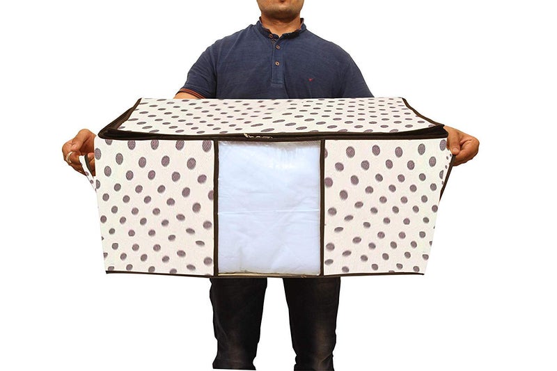 Kuber Industries Polka Dot Print Underbed Storage Bag Storage Organiser Blanket Cover Set of 5 Ivory Extra Large SizeCTKTC14183 Standard - Image 4