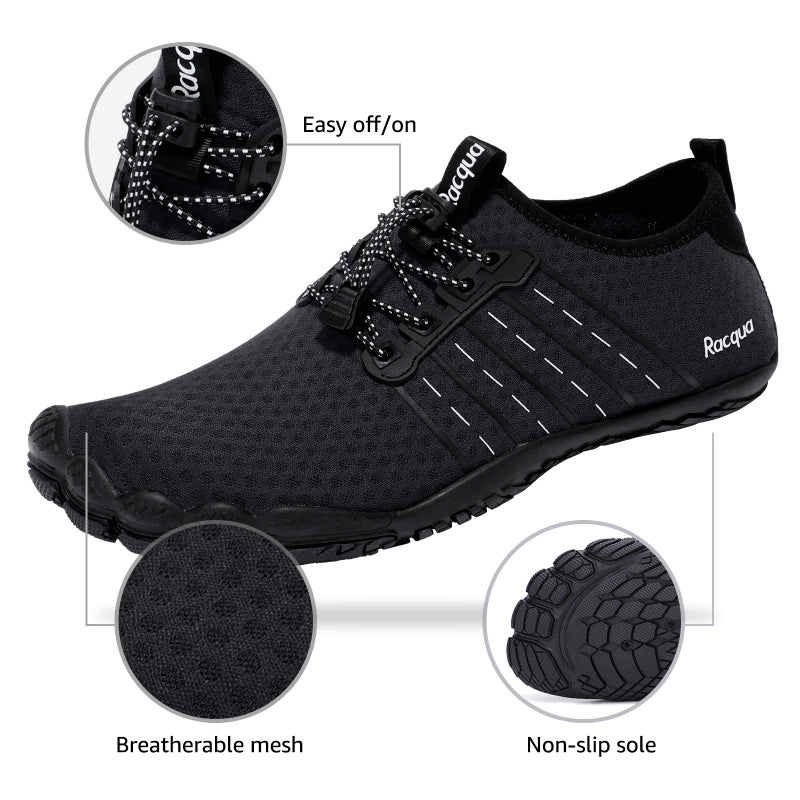 Racqua Pool Shoes Quick Dry Barefoot Water Aqua Sport Beach Swim Surf Hiking Diving Walking for Men Women Black 12 W/11 M - Image 3