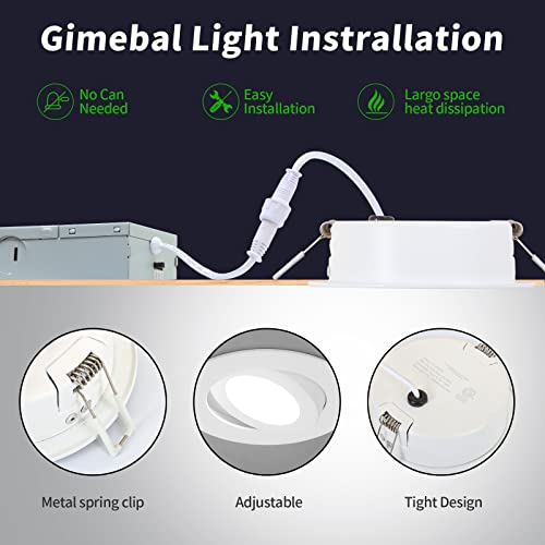KnLnny Ware Gimbal Recessed Lighting 4 Inch 6 Pack, LED Recessed Light Dimmable with Junction Box,Adjustable Recessed Lighting, Air Tight,ETL Listed,9W 750LM,5 CCT Selectable - Image 5