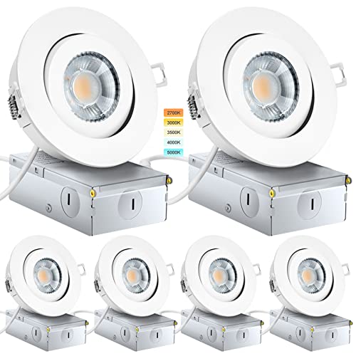 KnLnny Ware Gimbal Recessed Lighting 4 Inch 6 Pack, LED Recessed Light Dimmable with Junction Box,Adjustable Recessed Lighting, Air Tight,ETL Listed,9W 750LM,5 CCT Selectable - Image 1