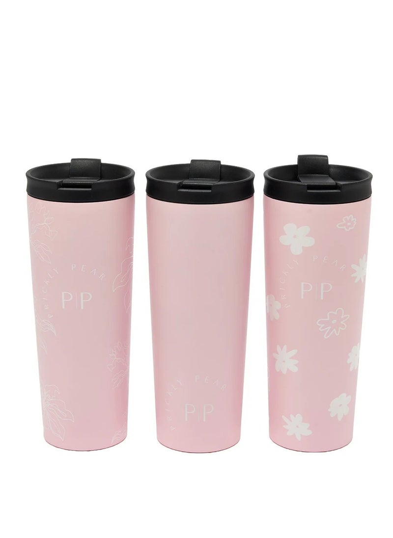Prickly Pear Travel 2 In 1 Double Walled Insulated Stainless-Steel Tumbler With Secure Sealed Lid Keeping Drinks Hot Or Cold Leak Resistant 24Oz Floral Pink.  - Image 4