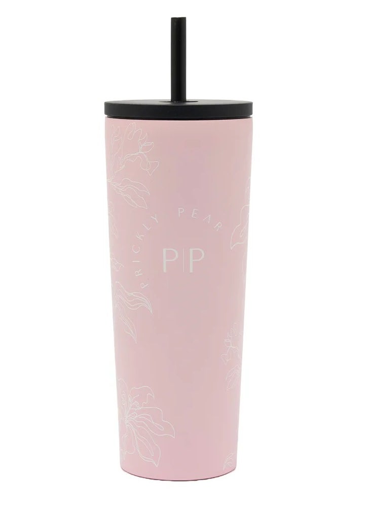 Prickly Pear Travel 2 In 1 Double Walled Insulated Stainless-Steel Tumbler With Secure Sealed Lid Keeping Drinks Hot Or Cold Leak Resistant 24Oz Floral Pink.  - Image 5