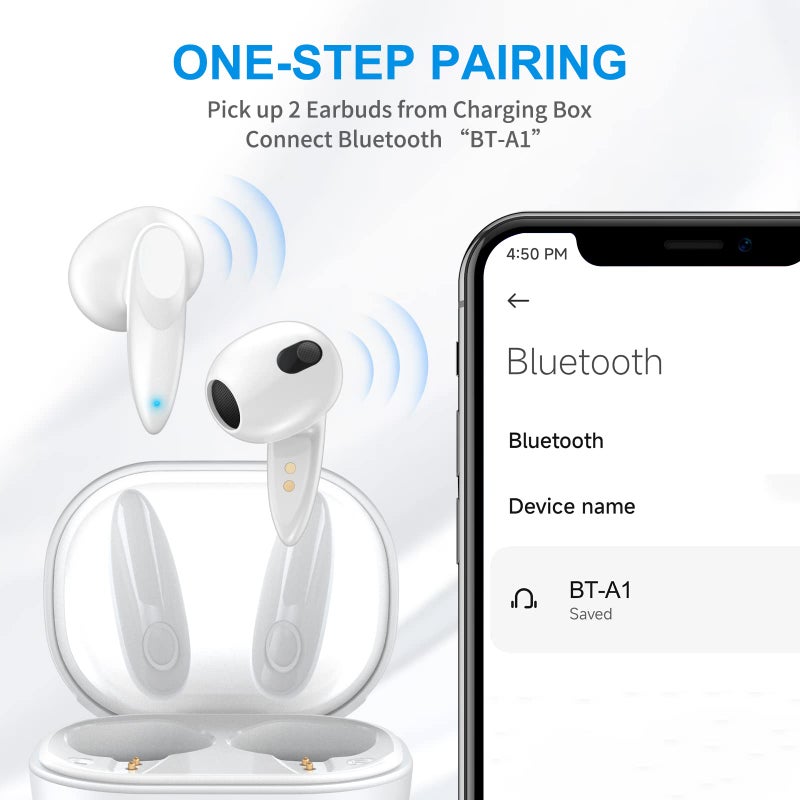 ACAGET Wireless Earbuds for iPhone 17 16 15 Pro Max 14 13 12 11 XR Bluetooth Headphone Pocket Size Lightweight Stereo Earphones Built-in Mic Noise Canceling USB C Headphone for Samsung Galaxy S25 S24 S23 - Image 3
