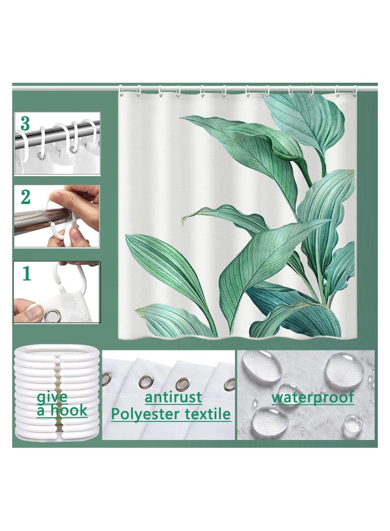 Banana Leaf Fabric Shower Curtain, (72 "X 72") Tropical Green Curtain Waterproof Bathroom Decor Jungle for - Image 3