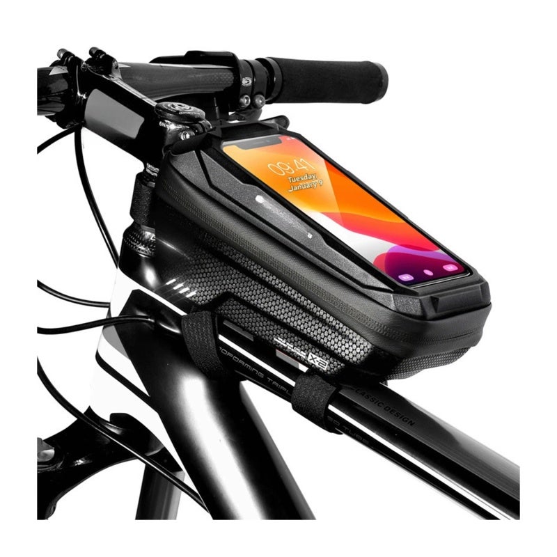 WILD MAN Mountain Bike Front Beam Bag: 6.7 Inch Touchscreen Compatible - Waterproof Durable EVA Hard Shell, Compartment Design With Adjustable Velcro Straps for Road & Mountain Cycling Riding - Image 1