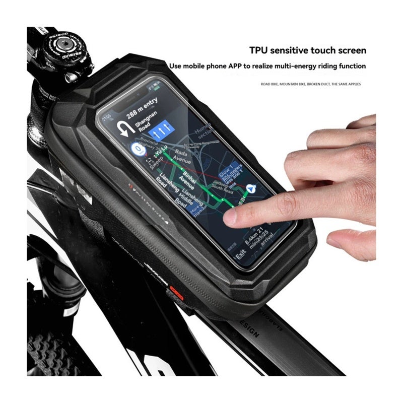 WILD MAN Mountain Bike Front Beam Bag: 6.7 Inch Touchscreen Compatible - Waterproof Durable EVA Hard Shell, Compartment Design With Adjustable Velcro Straps for Road & Mountain Cycling Riding - Image 5